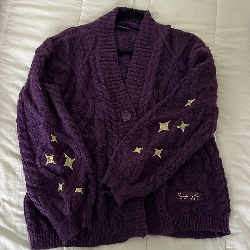 Purple Cable Knit Sweater with Star Accents - Picture 1 of 4
